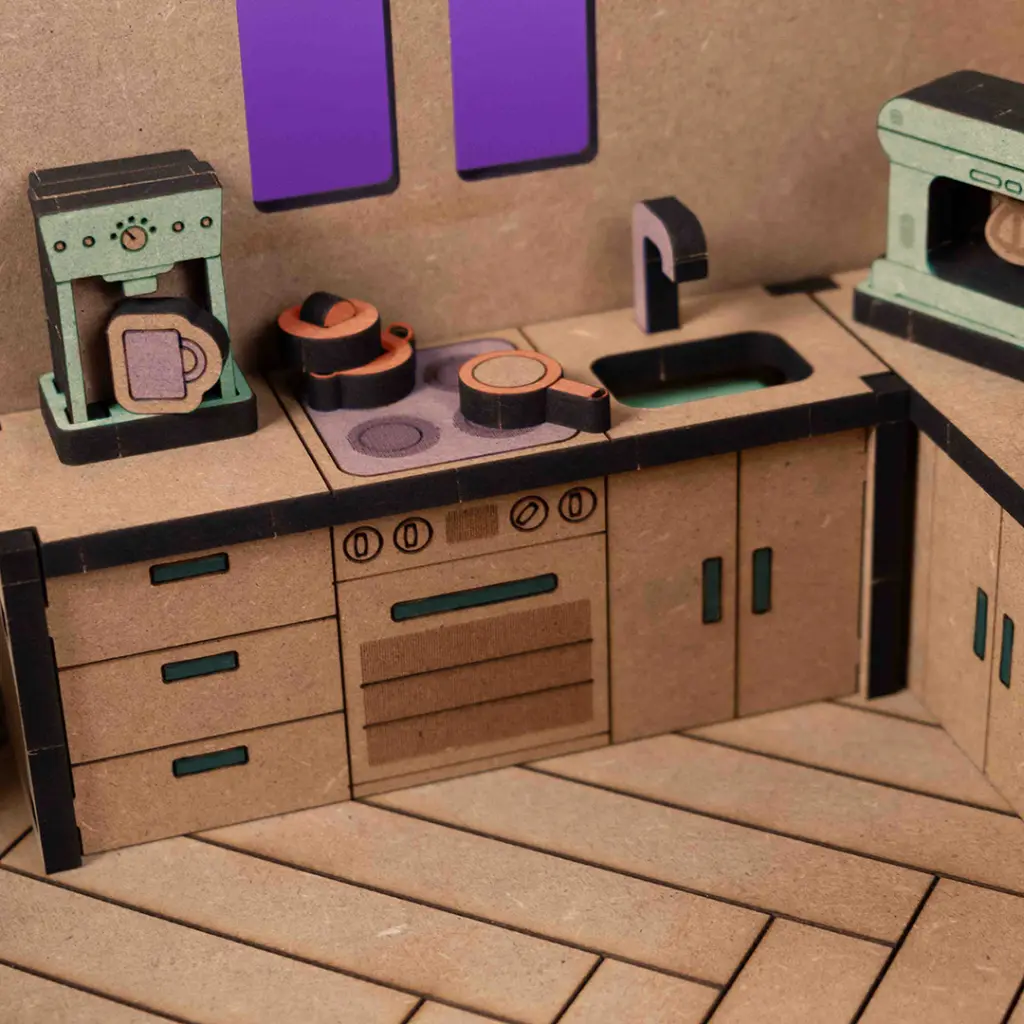 Crateit Roomies - Wooden toy - Kitchen & Bedroom - Breakfast in Bed
