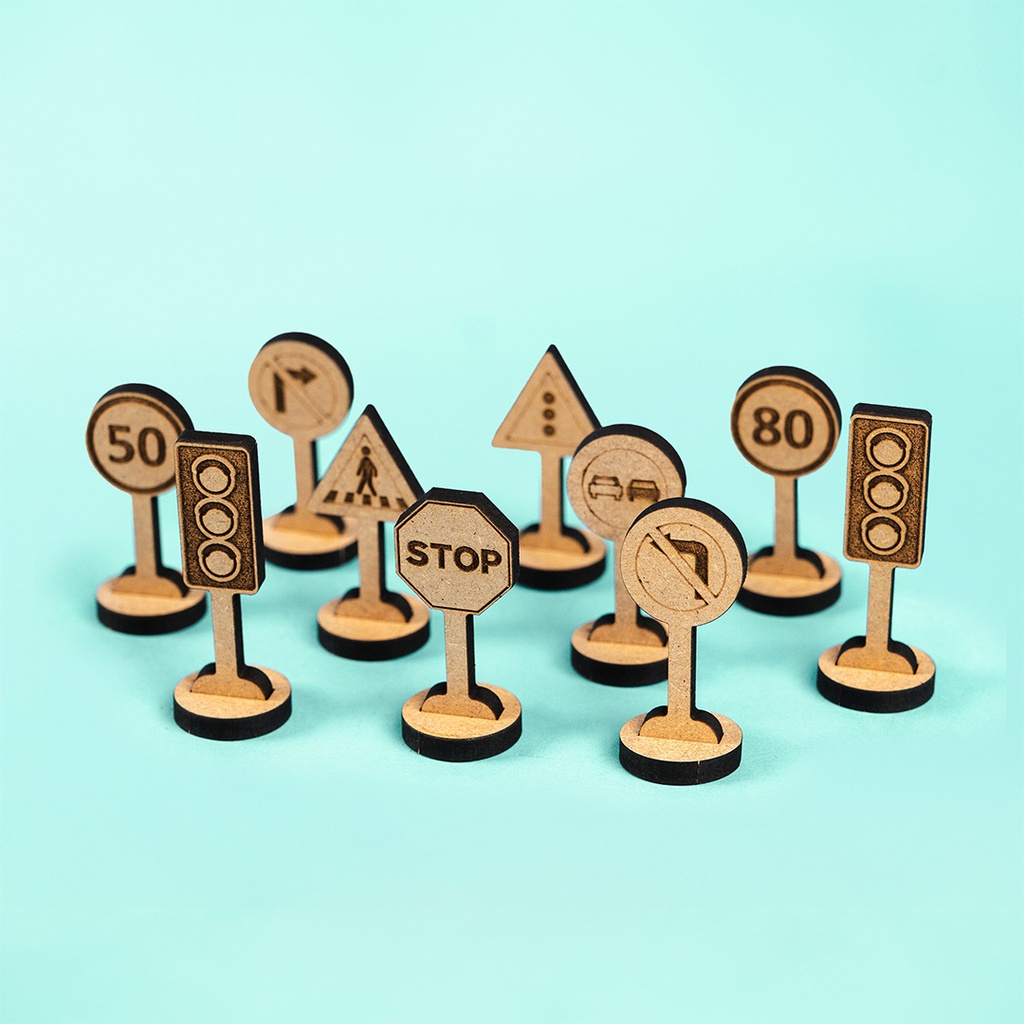 Crateit Town - Wooden toy - Traffic & Road Signs Pack