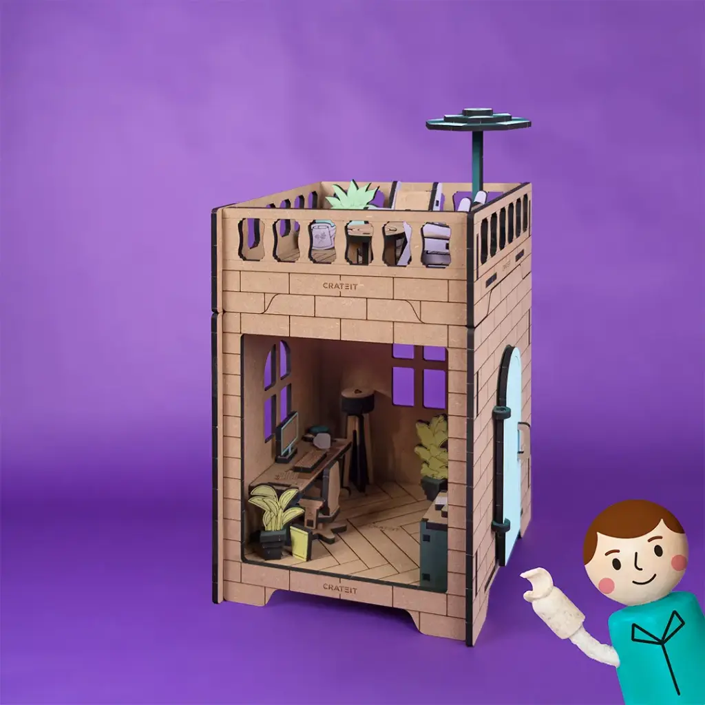 [C1351] Crateit Roomies - Wooden toy - Office & Balcony - The Cloud Office