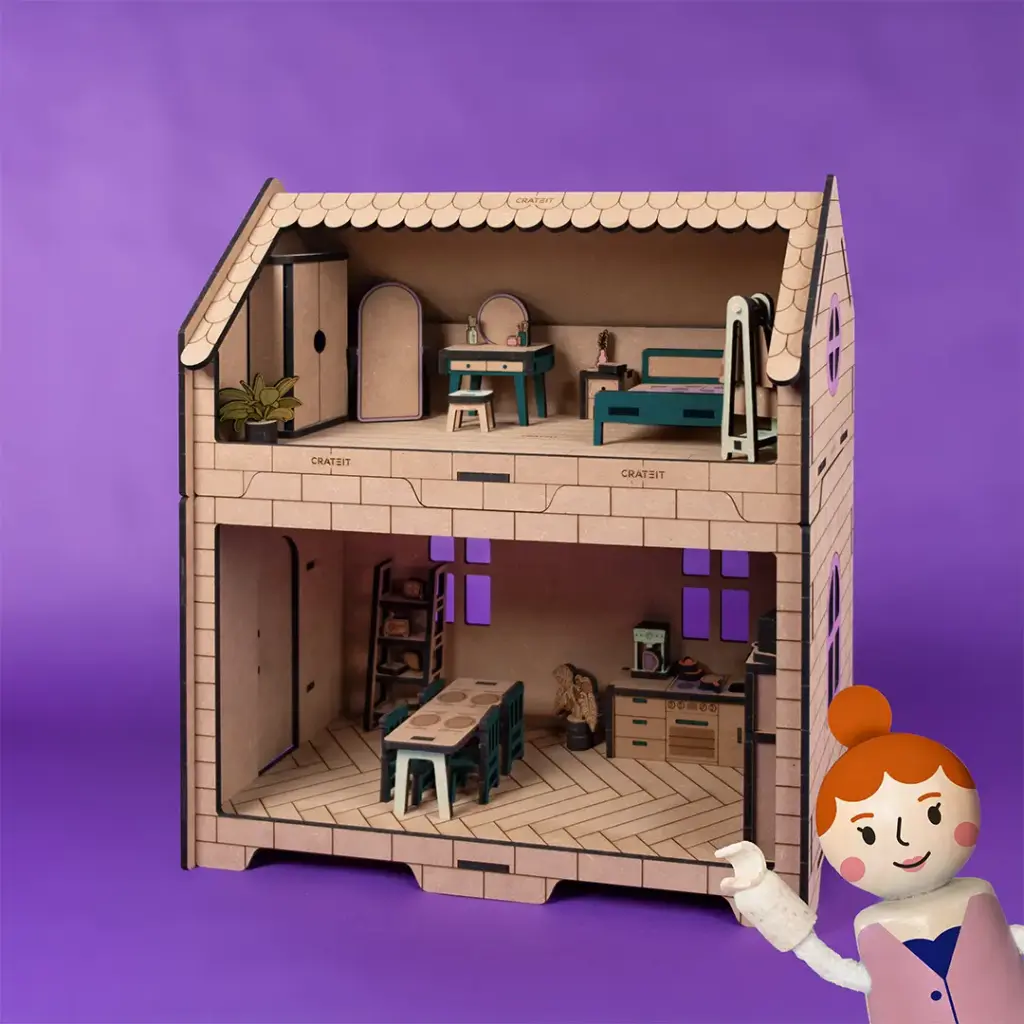 [C1353] Crateit Roomies - Wooden toy - Breakfast in Bed - Kitchen & Bedroom